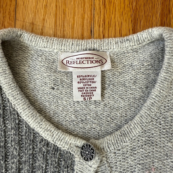 Cozy Patchwork Holiday Christmas Knit Sweater Cardigan – Soft Greys & Pinks - Picture 7 of 7